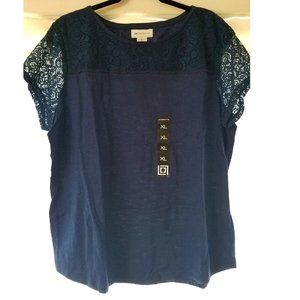 Liz Claiborne Navy Lace detail shirt XL